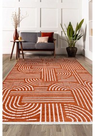 Resim Revna Kiremit Turuncu Yıkanabilir Halı Kaydırmaz Tabanlı Pamuk Dokuma Salon Mutfak Koridor İçin Kiremit 