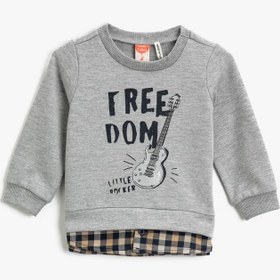 Resim Erkek Bebek Kareli Baskılı Bisiklet Yaka Uzun Kollu Sweatshirt 