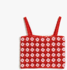 Resim Koton Crop Kroşe Üst Kırmızı Desenli 2skg90005at 2SKG90005AT4D0 Kırmızı 