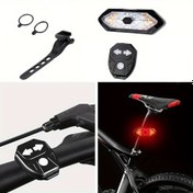 Resim 1 adet USB Şarj Edilebilir Bisiklet Arka Lambası, Dönüş Sinyalli, Kablosuz Uzaktan Kumanda, Alarm ve Korna, 5 Modlu Güvenlik Uyarı Lambası, ABS Sele Borusu Montajı, LED, Su Geçirmez Değil, ≤36V Lityum Polimer Pil Gece Sürüş Bisikletleri ve Scooterlar için 