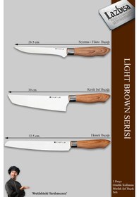 Resim Light Brown Serisi Mutfak Bıçak Et Sebze 3 Lü Şef Bıçağı Mft-749 Kahverengi 