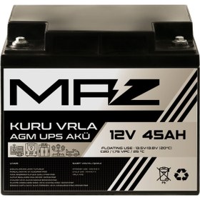 Resim Maz Akü 12 Volt 45 Amper (Ah) Kuru AGM VRLA Güç Kaynağı UPS Akü 