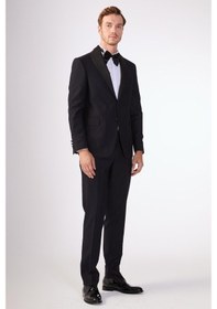 Resim Dufy Siyah Erkek Slim Fit Mono Yaka Smokin Takım - 79125 Siyah 