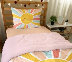 Resim Evmila Güneş Desenli Peluş Uyku Seti (Pembe Peluş) - 100*200 Cm Çarşaflı 