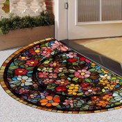 Resim 1 Adet Vintage Tarzı Renkli Baskılı Hoş Geldiniz Paspası - Yarı Dairesel Kaymaz Tasarım, Giriş, Veranda veya Koridor için Makinede Yıkanabilir Polyester Mat, İlkbahar ve Yaz Dekoru İçin Mükemmel, Dayanıklı Dış Mekan Matı, Ön Kapı için Hoş Geldiniz Mat 