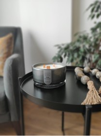Resim tual candle Portakal Kokulu Ahşap Fitilli Soya Mum, 1750 Gr Gri Cam Kase 