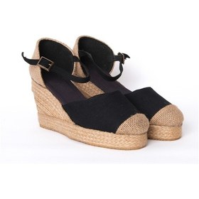 Resim Burnu Hasır Platformlu Dolgu Topuk Siyah Keten Hasır Espadril ES1024-0001 Siyah 