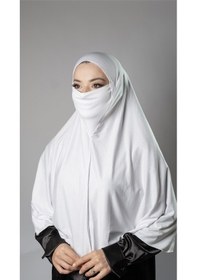 Resim Hürrem Bone Beyaz Pratik Hazır Geçmeli Tesettür Eşarp Viskon Arkası Lastikli Peçeli 2112 42 