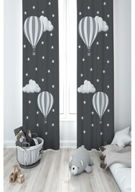 Resim Mekta Home Bebek Ve Çocuk Odası Bulutlu Yıldız Ve Uçan Balon Desenli 2 Kanat Fon Perde 