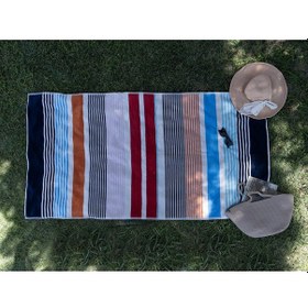 Resim Kadife Tropik Desenli 90x180 Cm Outlet Plaj Havlusu Baveno Çizgili 