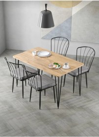 Resim Pomashki 60x120 Çam Yemek Masa, Mutfak Masa Takımı 4 Adet Güneş Sandalye 