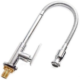 Resim Açık Hava Mutfak Lavabo Musluğu - 360 Derece Dönebilen Tek Delikli Tek Kulplu Soğuk Su Mutfak Musluğu Esnek Boyunlu Çamaşır Odası Musluğu Bar Bahçe Açık Hava Musluğu 