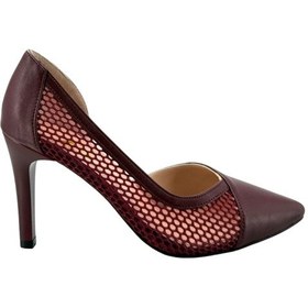 Resim Hobby 26757 Deri Stiletto Kadın Ayakkabı File Detaylı Bordo 