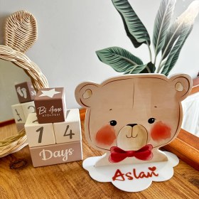 Resim Bianne Atölyesi Soft Krem Ayı Illüstrasyon Çizimli Bebek ve Çocuk Odası Masa Lambası Gece Lambası 