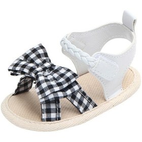 Resim Sones Ekose Desenli Fiyonklu Yumuşak Kız Bebek Sandalet Siyah Beyaz Beyaz - Siyah 