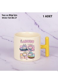 Resim Labubu Kaliteli Porselen İsim Yazılabilir Premium Hediyelik T Baskılı Kupa Bardak Doğum Günühediyesi Sarı 
