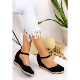 Resim Star Tombis Bayan Keten Siyah Espadril Dolgu Topuk 