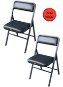 Resim Hey 2'li Katlanır Kamp Sandalyesi Piknik Sandalyesi Siyah Deri Siyah 