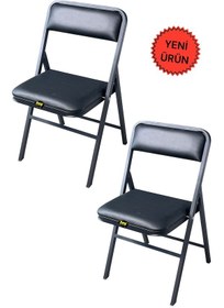 Resim Hey 2'li Katlanır Kamp Sandalyesi Piknik Sandalyesi Siyah Deri Siyah 