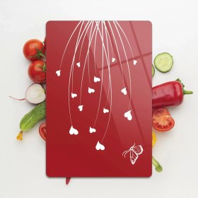 Resim Decovetro Cam Kesme Tahtası Kırmızı Beyaz Kalp Desenli 30X40 cm 