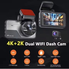 Resim Venas Geniş açı 4K ön ve Arka 2K Ultra HD 2 Kameralı wifi Hafıza kartına kayıtlı araç kamerası 