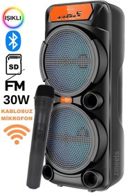 Resim Zineets Işıklı Büyük Boy Party Box Bluetooth Hoparlör Taşınabilir Şarjlı Ses Sistemi Kablosuz Karaoke Mic 