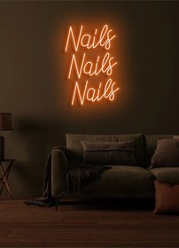 Resim Nails Nails Nails Yazılı Neon Tabela Turuncu 