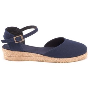 Resim Star Tombis Gerçek Elişi Topuğu Açık Bilekten Bantlı 3cm Dolgu Topuk Keten Hasır Espadril Handmade Lacivert 