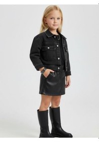 Resim Zekids Kız Çocuk Cepli Crop Kot Ceket-16683 Siyah 