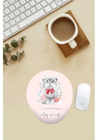 Resim Gözlüklü Tatlı Kedi Desenli Bilek Destekli Mouse Pad Mousepad 