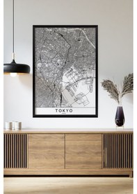 Resim Artavessa Tek Parça Siyah Çerçeve Görünümlü "Tokyo Beyaz" Harita Mdf Tablo 