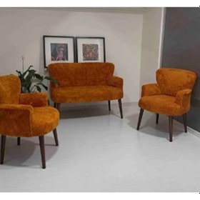 Resim Azra Mobilya Azra Aksesuar Çay Seti Oturma Grubu, Puffy Kumaş, Koltuk Takımı, Ahşap Ayak, Balkon Bahçe Mobilyası Taba 