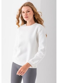 Resim Kadın Bisiklet Yaka Kol Parçalı 3ip Şardonlu Sweatshirt Beyaz - 2513 Beyaz 