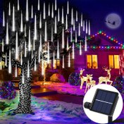 Resim 1 Paket Güneş Enerjili Meteor Duş Işıkları Dış Mekan, 30.48 cm 8 Tüp 192 LED, Buz Sarkıtı Işıklar, IP54, Güneş Enerjili Meteor Noel Işıkları Dış Mekan, Asılı Düşen Yağmur Işıkları, Ağaç İçin Bastille Günü Halloween Şükran Günü, Noel Lambası 