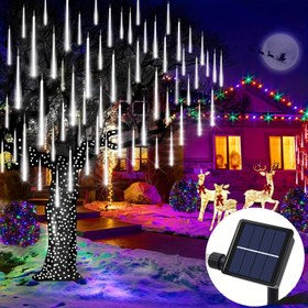Resim 1 Paket Güneş Enerjili Meteor Duş Işıkları Dış Mekan, 30.48 cm 8 Tüp 192 LED, Buz Sarkıtı Işıklar, IP54, Güneş Enerjili Meteor Noel Işıkları Dış Mekan, Asılı Düşen Yağmur Işıkları, Ağaç İçin Bastille Günü Halloween Şükran Günü, Noel Lambası 