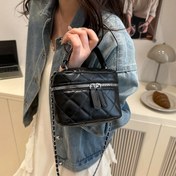 Resim 1 Adet CAMSSOO Kadın Mini El Çantası - Şık ve Zarif PU Sentetik Deri, Kapitone Tasarım, Çıkarılabilir Metal Zincir Askı, Fermuarlı Kapatma, Seyahat, Alışveriş ve Günlük Kullanım İçin - Siyah 