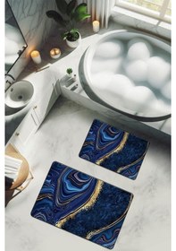 Resim Yıkanabilir Kaymaz Tabanlı Modern Desenli 2'li Banyo Paspas Takımı Bps0017 Renkli 