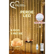 Resim Lw-7 300 Ledli 10 Sarkıt Perde LED Işık, 8 Modlu Uzaktan Kumandalı, 3x3 Metre Peri Telli LED 