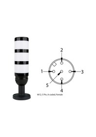 Resim Mesan Ø50 3 Kat Modüler Işıklı Kolon Led Multifonksiyon Buzzer Tüp Ayak M12 Konektörlü 12/24/220v Ms 52331m12.1.3.2.12/24/220v 