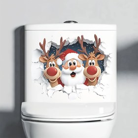 Resim 1 Adet Kendinden Yapışkanlı PVC Tuvalet Oturağı ve Kapak Sticker'ı, 3D Rudolph & Noel Baba Tasarımıyla - Parlak Yarı Mat Bitim, Kolay Çıkartma Özelliği ile Modern&Geleneksel Banyolar için Uygun, Şenlikli Hava Katkısı İle Bir Kez Kullanılabilir (Kalıntı Bırakmaz), Tuvalet Stickerları,Tuvalet Stickerları ve Çıkartmalar,Tuvalet Kapağı Stickerları,Tuvalet Dekoru,Banyo Stickerları,Noel Banyo Dekoru,Tuvalet Kapağı Stickerları,Tuvalet Kapağı Dekoru, 