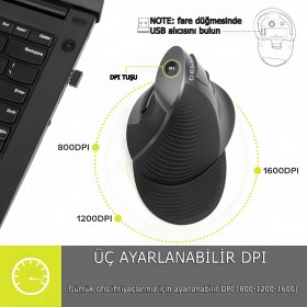 Resim Delux M618GX Dikey 6 Tuşlu Kablosuz Optik Mouse 