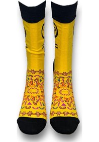 Resim Me-vo Tekli Hardal Sarısı Renkli Unisex Esnek Nem Alabilen Pamuklu Etnik Desenli Soket Çorap Hardal 