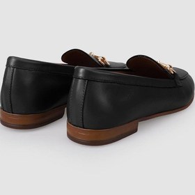 Resim %100 Hakiki Deri Siyah Tokalı Kadın Loafer Siyah 