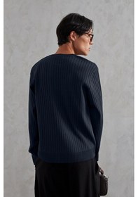 Resim Erkek Fitilli Henley Yaka Düğmeli Triko Kazak Lacivert 