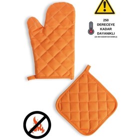 Resim Yanmaz Fırın Eldiveni Ve Fırın Tutacağı 1 Eldiven 1 Tutacak Turuncu 