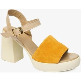Resim Greyder 59010 Bej Sarı Hakiki Deri Kadın Topuklu Sandalet-928 Bej - Sarı - Turuncu 