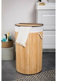 Resim Katlanır Bambu Kirli Çamaşır Sepeti Yuvarlak Diğer 