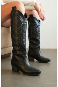 Resim MODAADAM Kadın Umke Kovboy Çizme - siyah-deri 