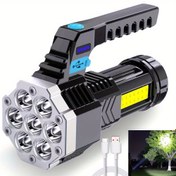 Resim 1 adet WUZHISHANG Yüksek Güçlü LED El Feneri, USB Şarj Edilebilir Fener, Elde Taşınabilir Dış Mekan Lambası, COB 7 LED, 800Mah Lityum Pil, 4 Parlaklık Seviyesi, USB Kablosu ile 