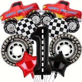 Resim Monster Truck & Yarış Arabası Balon Kemer - Siyah & Kırmızı Alüminyum Folyo Balonlar "Mutlu Doğum Günü" ve "Yarış Arabası" Tasarımı ile, Kendinden Kapanan, Spor Temalı Doğum Günü Partileri için Mükemmel, Doğum Günü Partisi Dekoru | Monster Truck Teması | Kendinden Kapanan Balonlar 